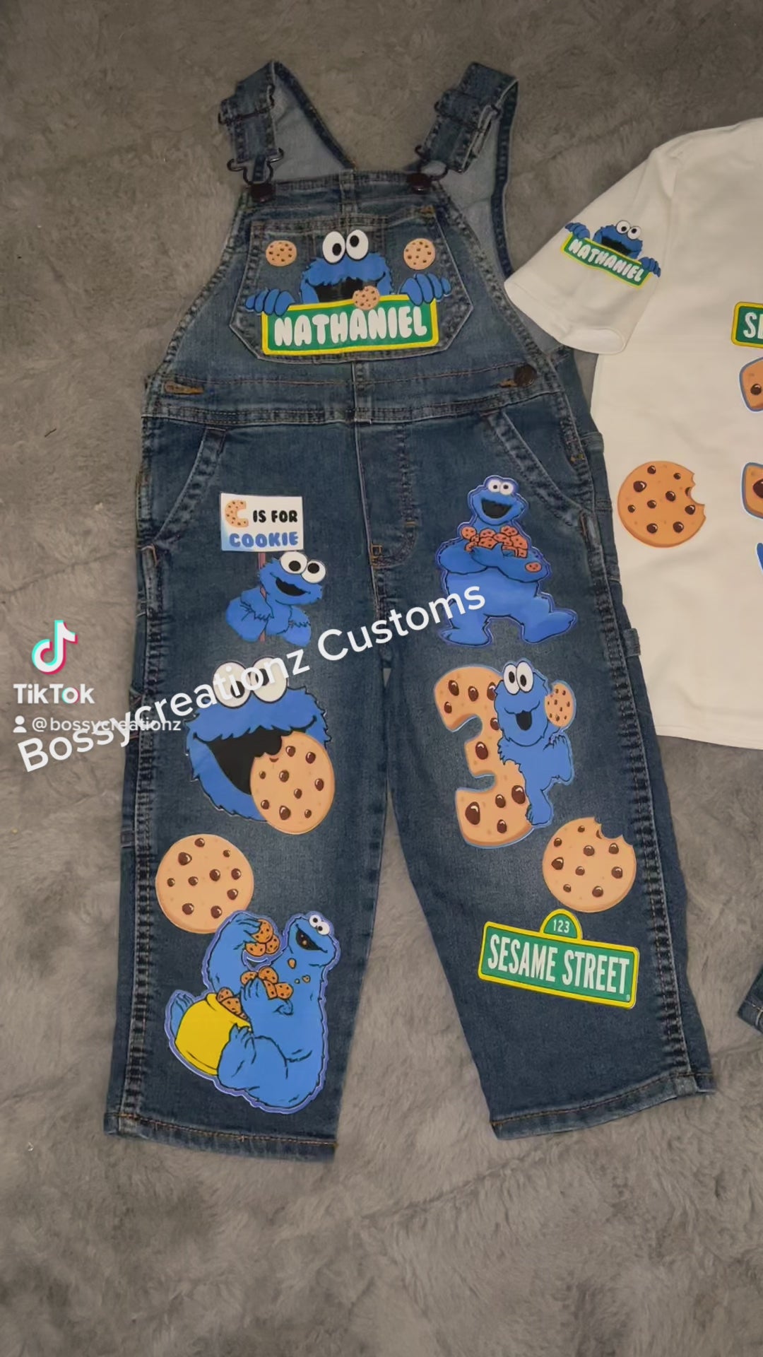 Cookie Monster overalls- Cookie Monster outfit- Cookie Monster birthday shirt- Cookie Monster birthday outfit