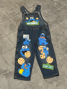 Cookie Monster overalls- Cookie Monster outfit- Cookie Monster birthday shirt- Cookie Monster birthday outfit